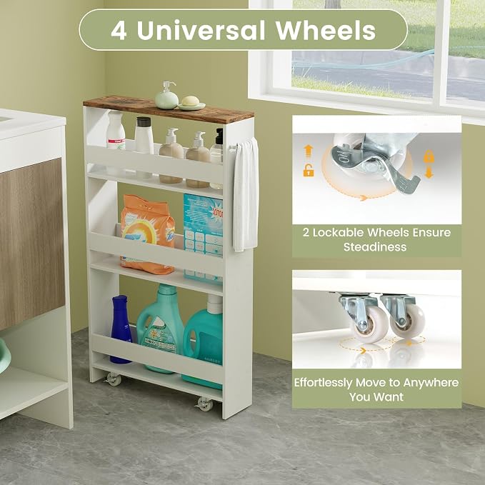 TANGZON 4-Tier Storage Trolley, Slide Out Slim Rolling Kitchen Cart - Image 3