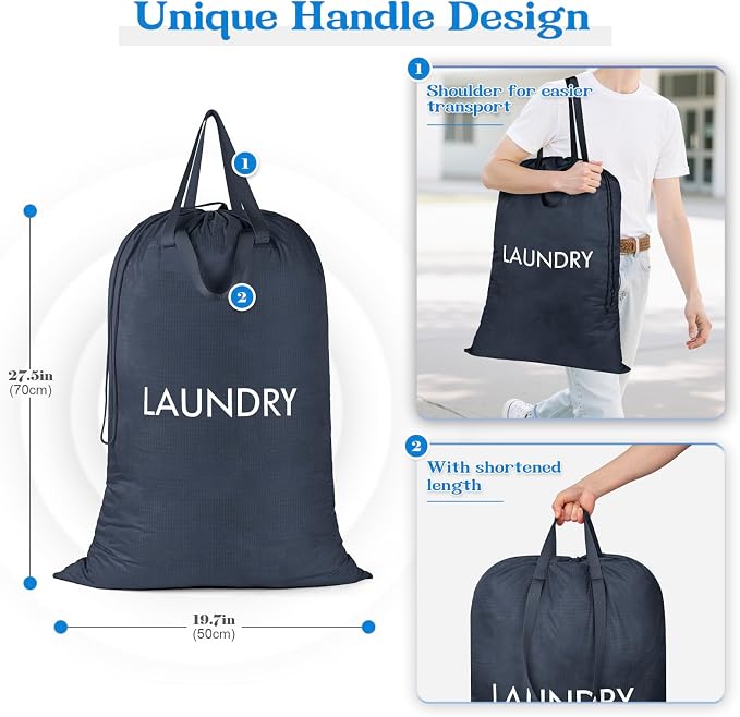 Heavy Duty Laundry Bag, Washable Nylon, Splash-Resistant Dirty Clothes Storage - Image 3