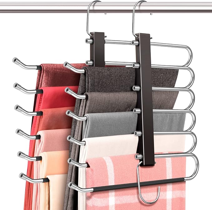 Space Saving 6 Tier Pant Hangers, Stainless Steel, 2 Pack by HUITEM