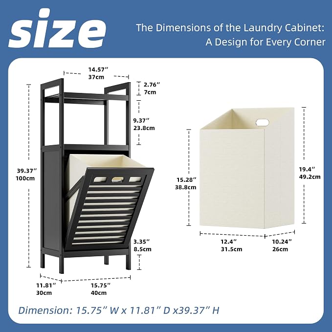 HITNET Tilt Out Laundry Hamper, Bamboo Bathroom Cabinet - Image 3
