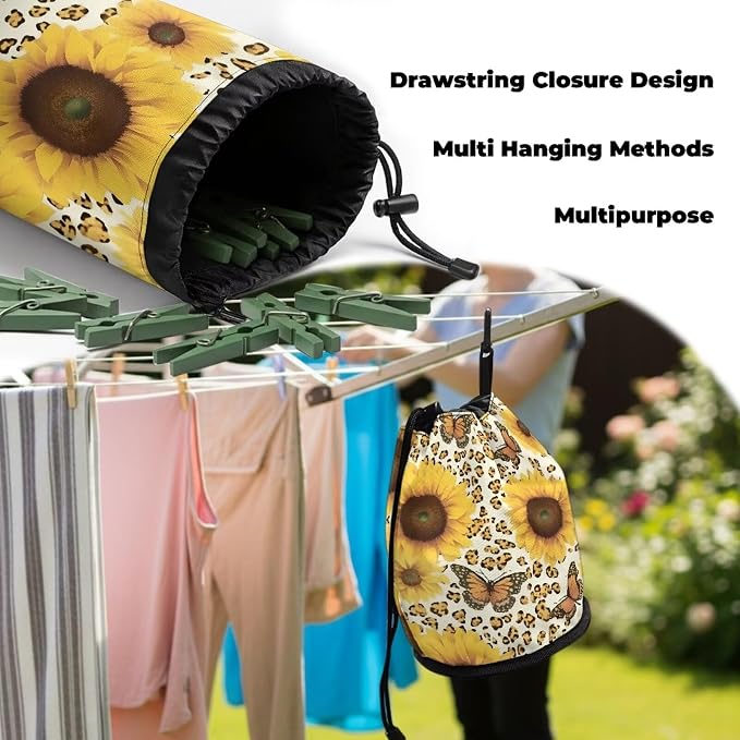 Clothespin Storage Bag with Hooks & Drawstring Closure Dragonfly Star Moon - Image 6