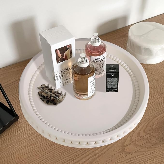 Vixdonos Bead Style Decorative Tray, Round Concrete Tray - Image 5