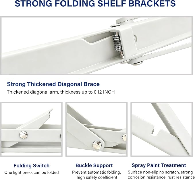 Folding Shelf Brackets, Folding Shelf Hinge Heavy Duty Shelf Brackets, 8 10 12 - Image 3