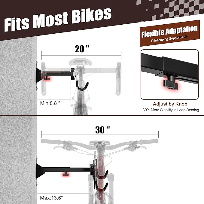 Bike Wall Mount Hanger, 2 Pack Heavy-Duty Durable Storage Garage Hook, - Image 5