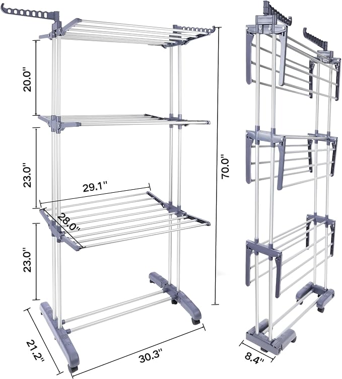 Clothes Drying Rack Foldable Drying Rack Clothing, Oversize 4 Tier Clothes - Image 6