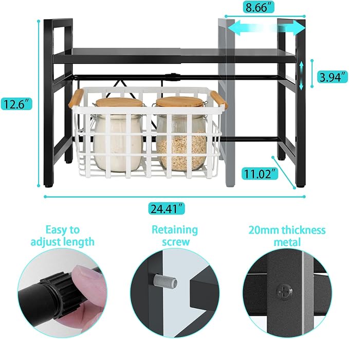 Kitchen Countertop Shelf Organizer, Expandable Microwave Shelf Stand - Image 2
