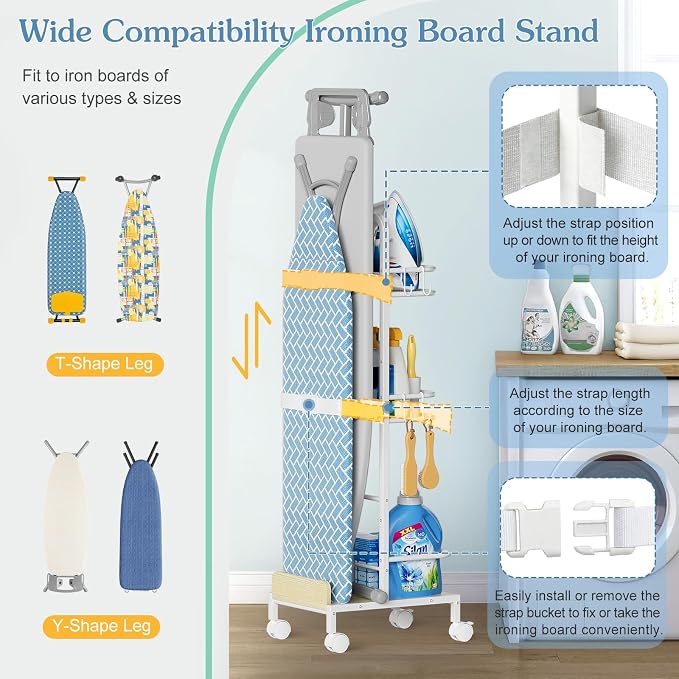 Ironing Board Hanger, Iron and Ironing Board Holder No Wall Mount, Laundry Room - Image 3