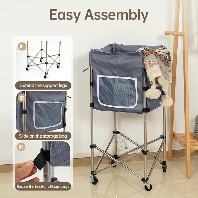 Laundry Cart with Wheels, 35.9"H Stand-Up No-Bend Rolling Laundry Basket - Image 5