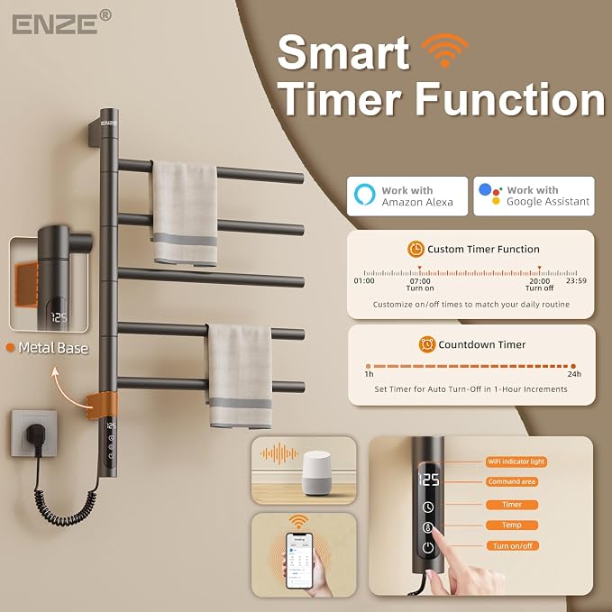 ENZE Smart Rotating Heated Towel Rack - Image 4