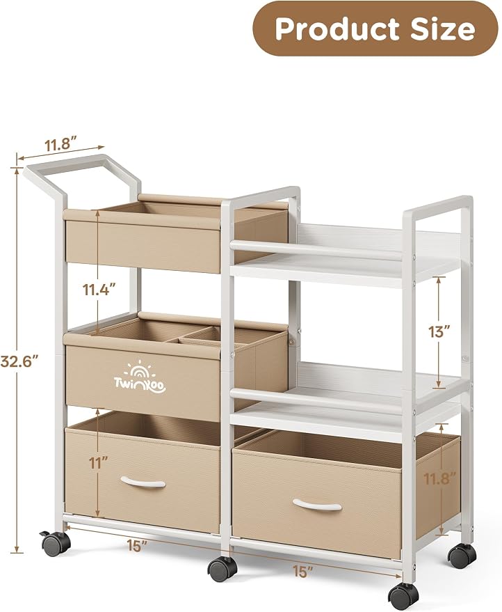 2-in-1 Baby Diaper Caddy Organizer, 3 Tier Rolling Storage Cart - Image 8