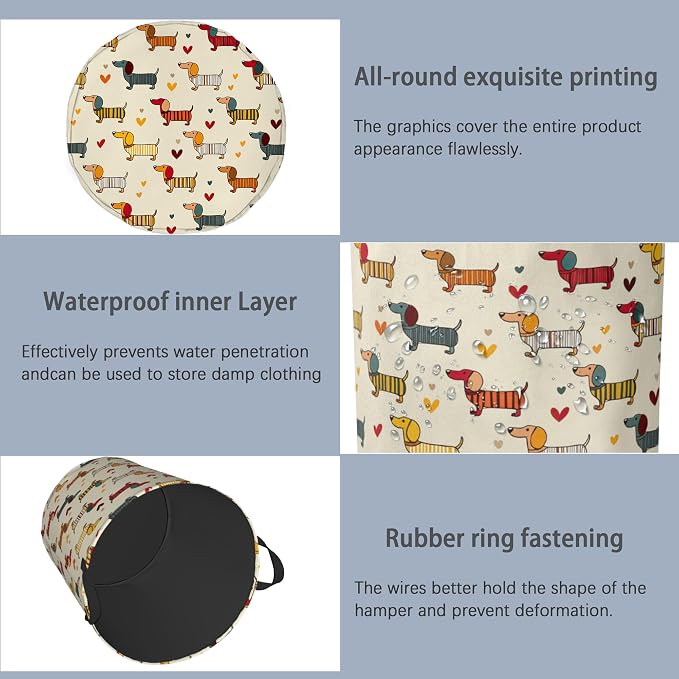 Cute Dachshund Dog Laundry Basket, Foldable - Image 5