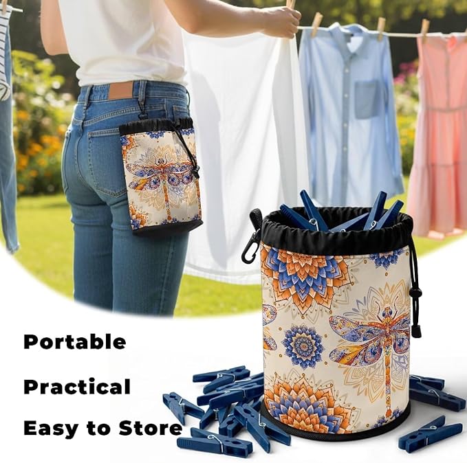 Clothespin Storage Bag with Hooks & Drawstring Closure Bohemian Mandala - Image 5