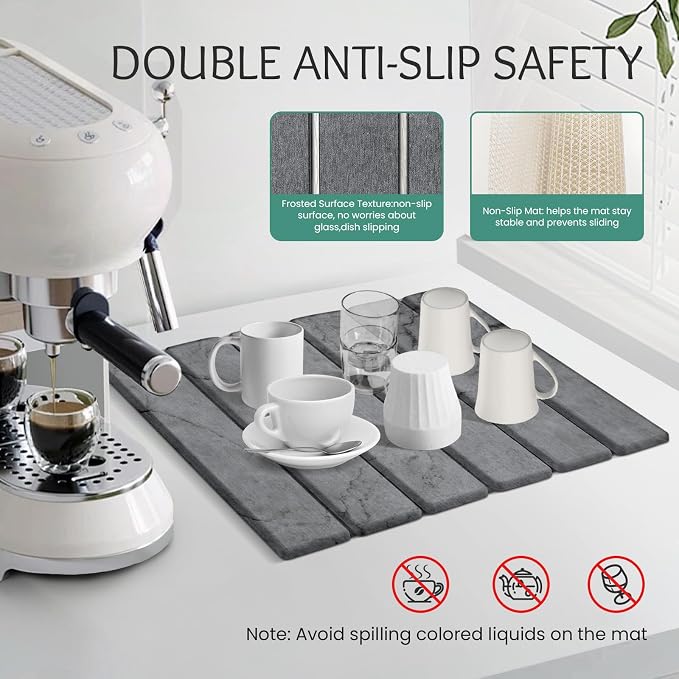 Stone Dish Drying Mat Collapsible Diatomaceous Earth Absorbent Mat Quick Dish - Image 4