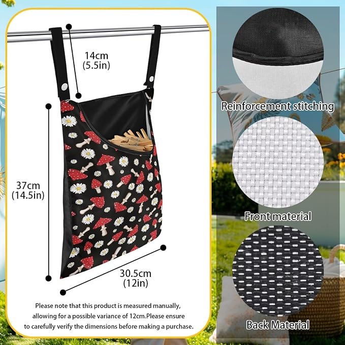 Mushroom Daisy Clothes Pin Hanging Bag Large Capacity Clothesline Peg Organizer - Image 6