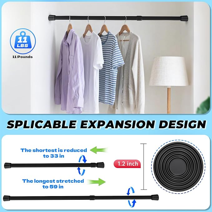 2 Pack 33"-59" No Splicing Shower Curtain Tension Rods, Spring Telescopic Rod - Image 2