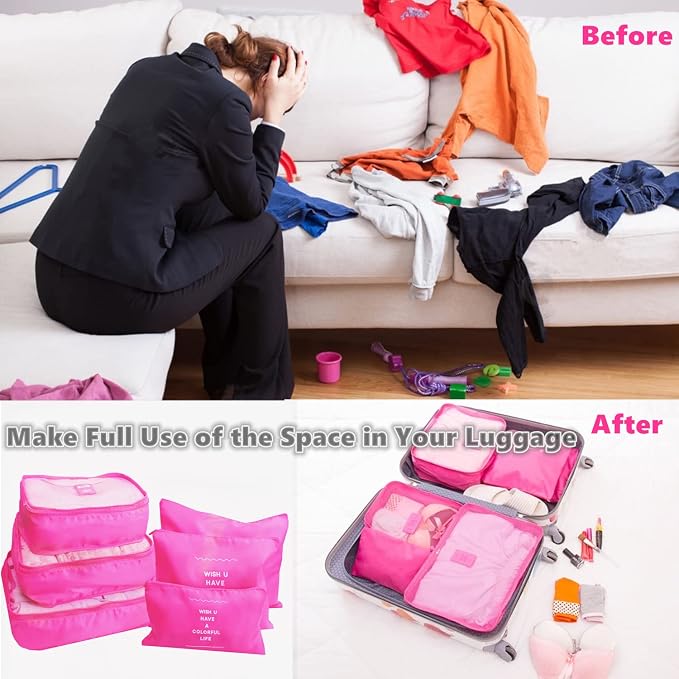 6 Set Packing Cubes Laundry Pouch, Travel Storage Bag Organizer Pouch, Luggage - Image 4