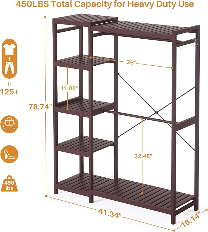 Homykic Closet System Set of 2, Bamboo Clothing Rack - Image 4