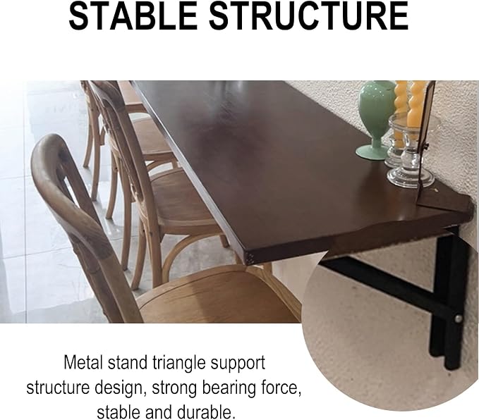 Solid Wood Wall Mount Folding Table，Floating Wall Desk Up To 1.1in Thick - Image 6