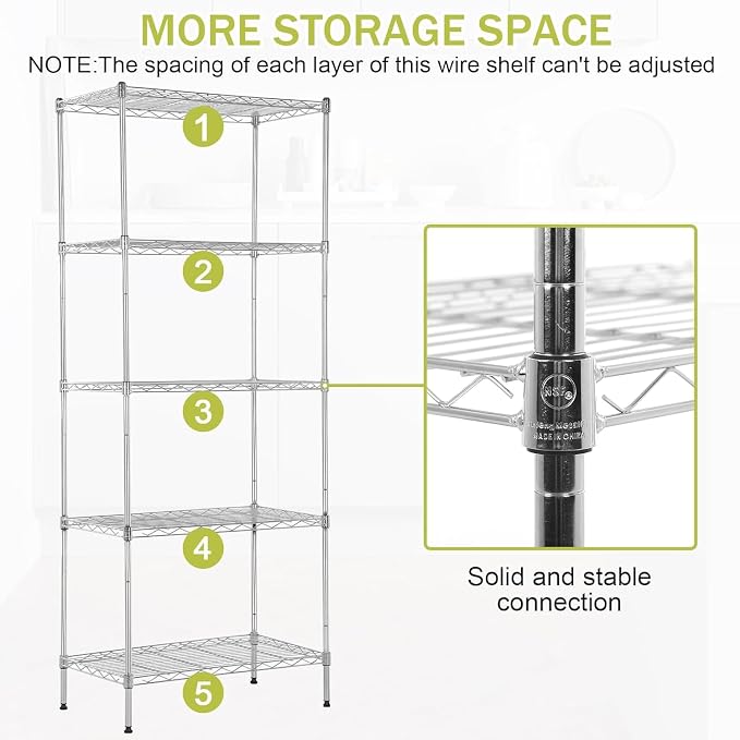Meet perfect 5-Tier Wire Shelving Unit, NSF Certified Heavy Duty Garage Shelves - Image 4