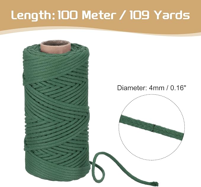Rebower Macrame Cord 4mm x 109 Yard, Natural Cotton Macrame Rope Twisted - Image 2