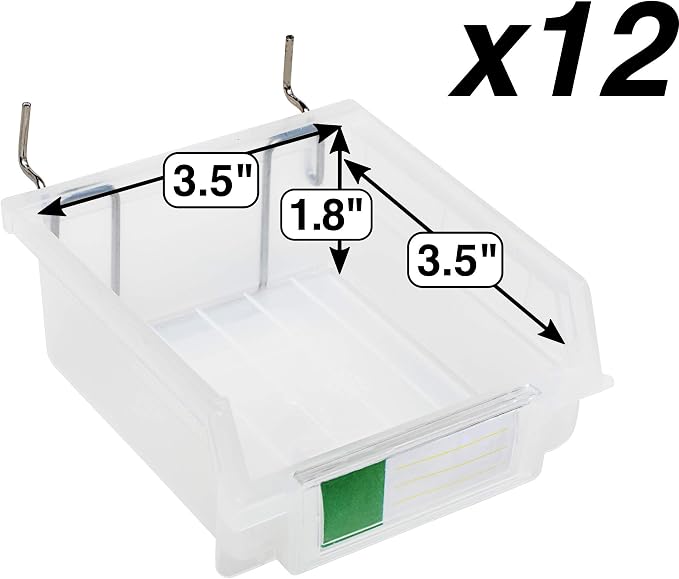 Pegboard Bins - 12 Pack Clear - Hooks to Any Peg Board - Organize Hardware - Image 2