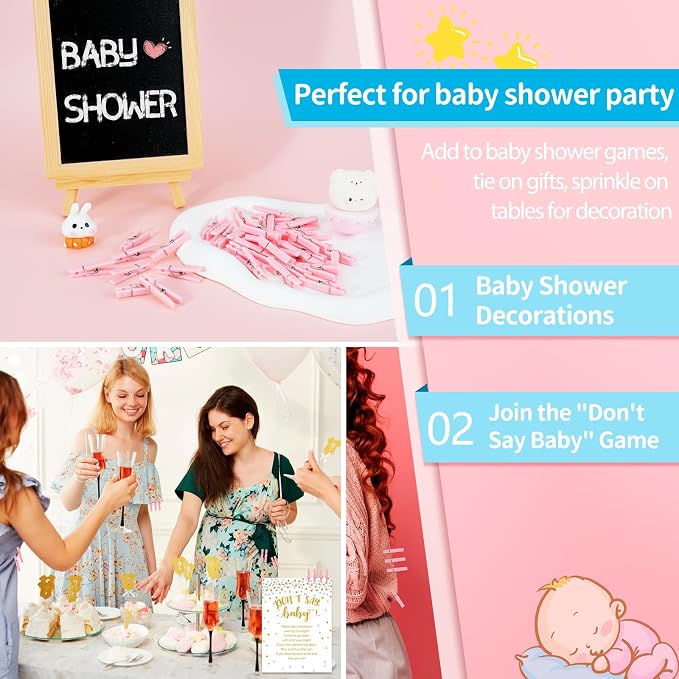 50 Pink Clothes Pins for Baby Shower Game, 1.4'' Premium Plastic Mini - Image 6