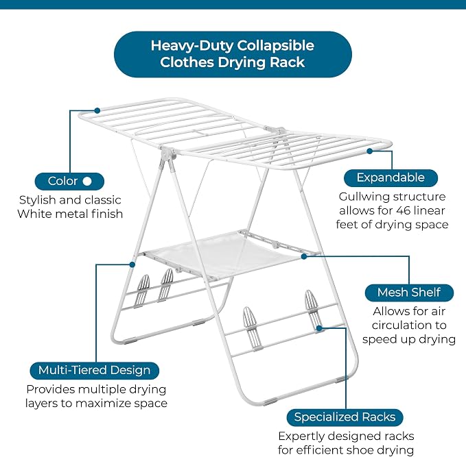 Honey-Can-Do Heavy-Duty Foldable Laundry Drying Rack – Portable Shoes & Clothes - Image 3