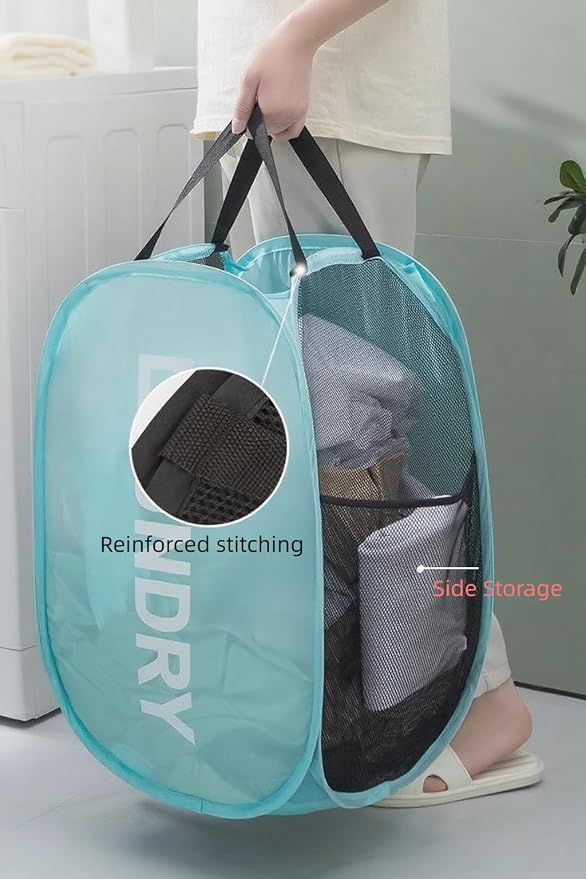 2Pack Mesh Pop Up Laundry Hamper, Two Sided Hamper Foldable Collapsible - Image 3