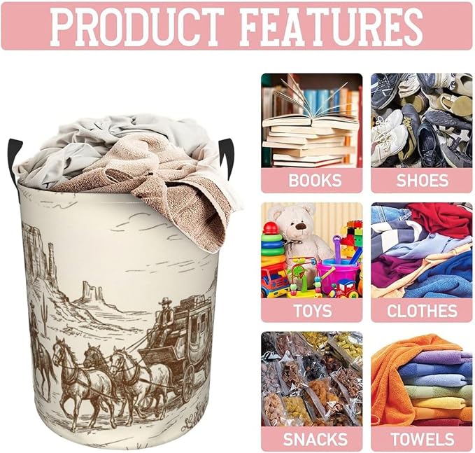 Western Desert Cowboy Laundry Hamper Bag - Image 8