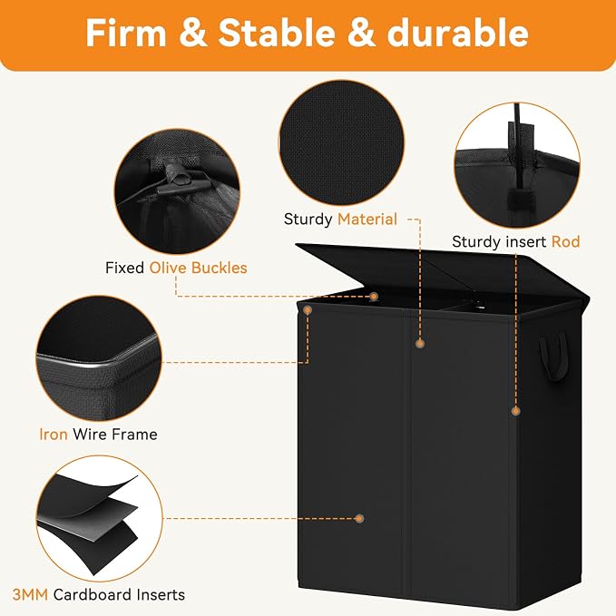 Chrislley 160L Laundry Hamper 2 Section, Double Laundry Basket - Image 3