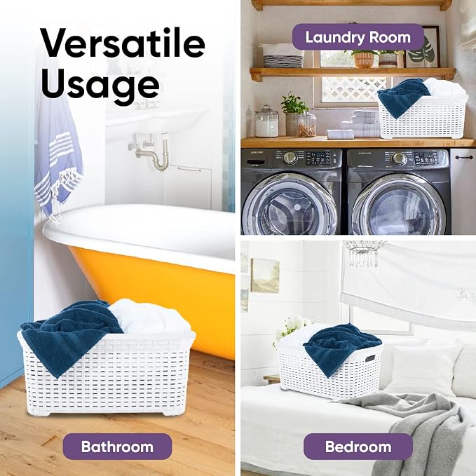 Superio Designed Laundry Basket Plastic 2 Pack Storage Hamper Basket, Wicker - Image 9