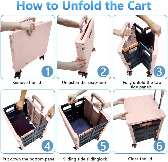 FELICON SELORSS Foldable Utility Cart Folding Portable Rolling Crate Handcart - Image 4