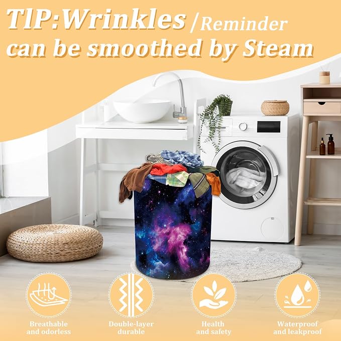 Purple Galaxy Space Laundry Basket, Space Laundry Hamper, Oxford Waterproof - Image 5
