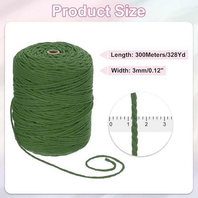HARFINGTON Natural Macrame Cord 3mm x 328 Yards 4 Strand Twisted Cotton Macrame - Image 2
