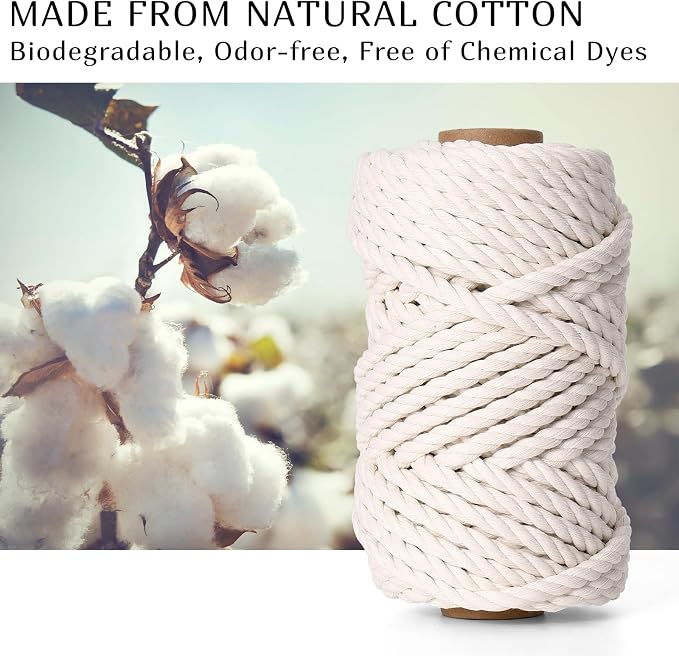 AIFUN Macrame Cord 8mm X 33yards, Natural Cotton Macrame Rope - Image 2