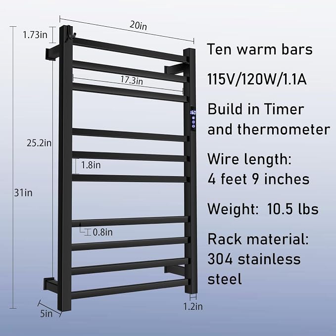 Black Towel Warmer Rack for Bathroom - Image 6