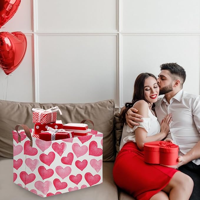 Rectangular Pink Valentine's Day Gift Basket, Love Heart Room Decor - Image 2