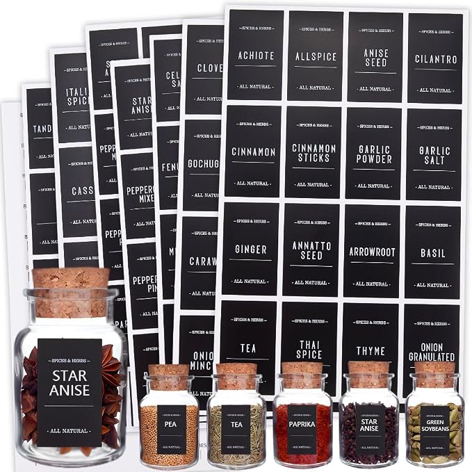 360Pcs Rectangle Spice Labels Stickers Black Spice Bottle Stickers Preprinted - Image 6