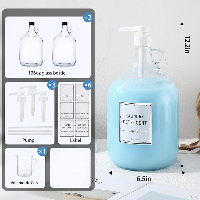 2pcs Glass Liquid Laundry Detergent Dispenser-1 Gallon Glass Pump Bottle - Image 5