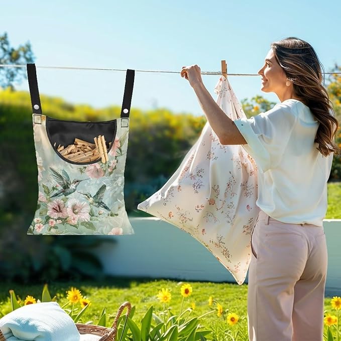 2 Pcs Floral Hummingbird Print Clothespin Bag - Image 2
