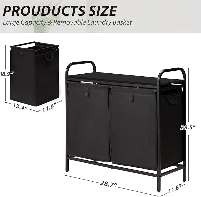 2 Section Laundry Hamper with Shelf, Laundry Basket Organizer with 2 Pull-Out - Image 3