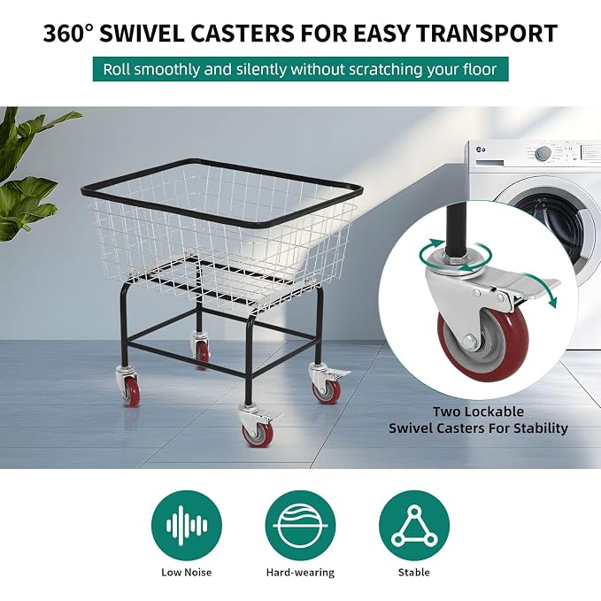 4.5-Bushel Rolling Laundry Cart - Image 2
