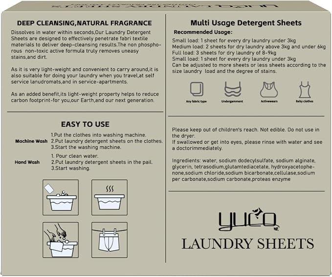 YUCO Laundry Detergent Sheets 160 Loads, Plastic Free Sheet No Plastic Jug - Image 2