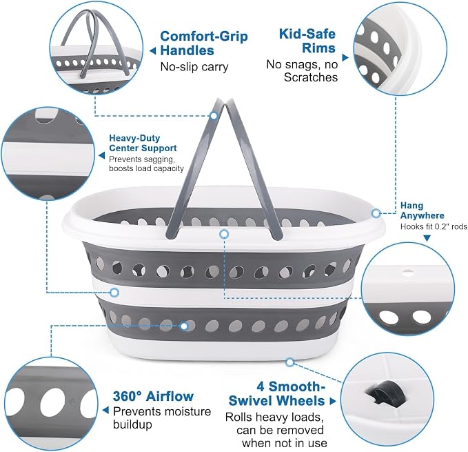 35L Laundry Basket Collapsible, Large Plastic Laundry Baskets - Image 4