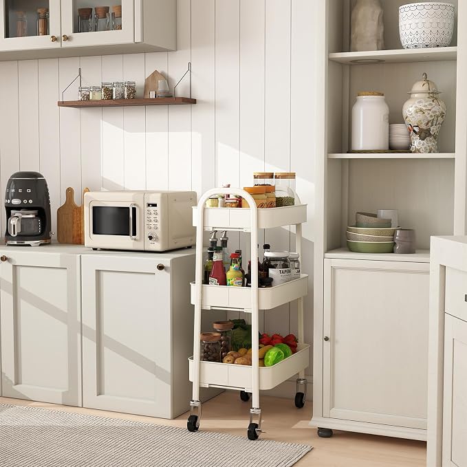 Sekey 3 Tier Metal Rolling Cart, No Screws Assemble Kitchen Cart, Mini Rolling - Image 9