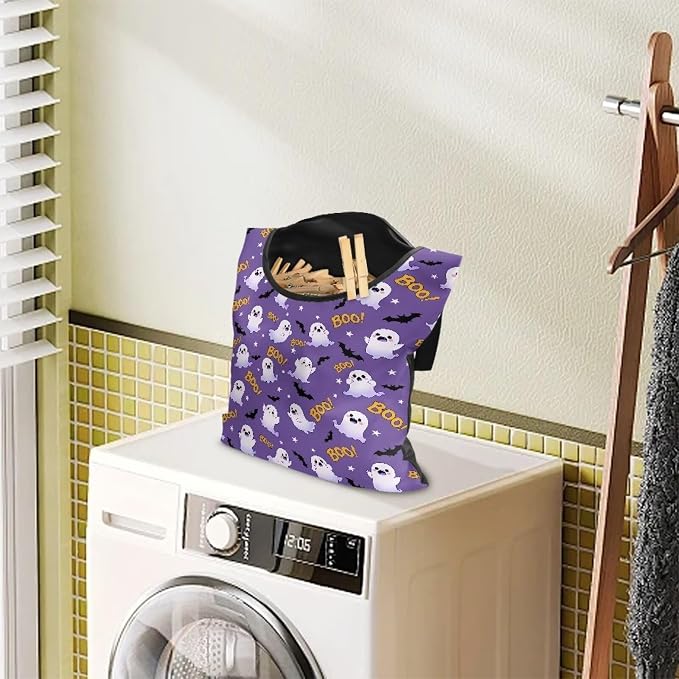 Ghost Boo Clothespin Bag with Large Opening, Clothespin Storage Bag Laundry - Image 2