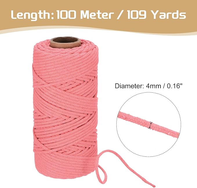 Rebower Macrame Cord 4mm x 109 Yard, Natural Cotton Macrame Rope Twisted - Image 2