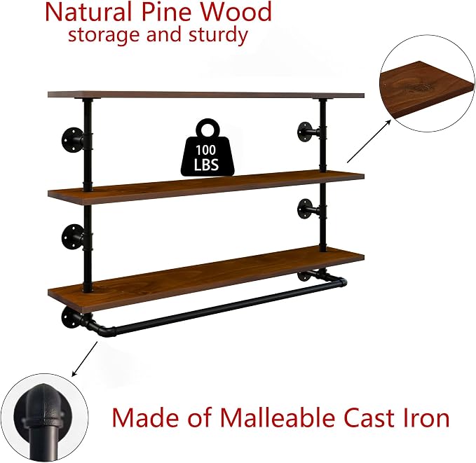 Clothes Shelves 48in, 3-Tier Wall Mounted Garment Rack - Image 9