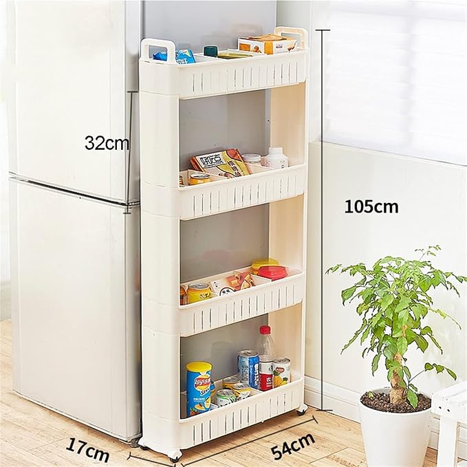 Bathroom Trolley 4-Tier, Slide Out Storage Cart On Wheels, Storage Trolley - Image 3