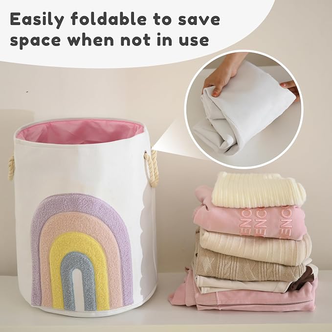 INough Pink Baby Hamper, XL Canvas 58L Laundry Basket - Image 5